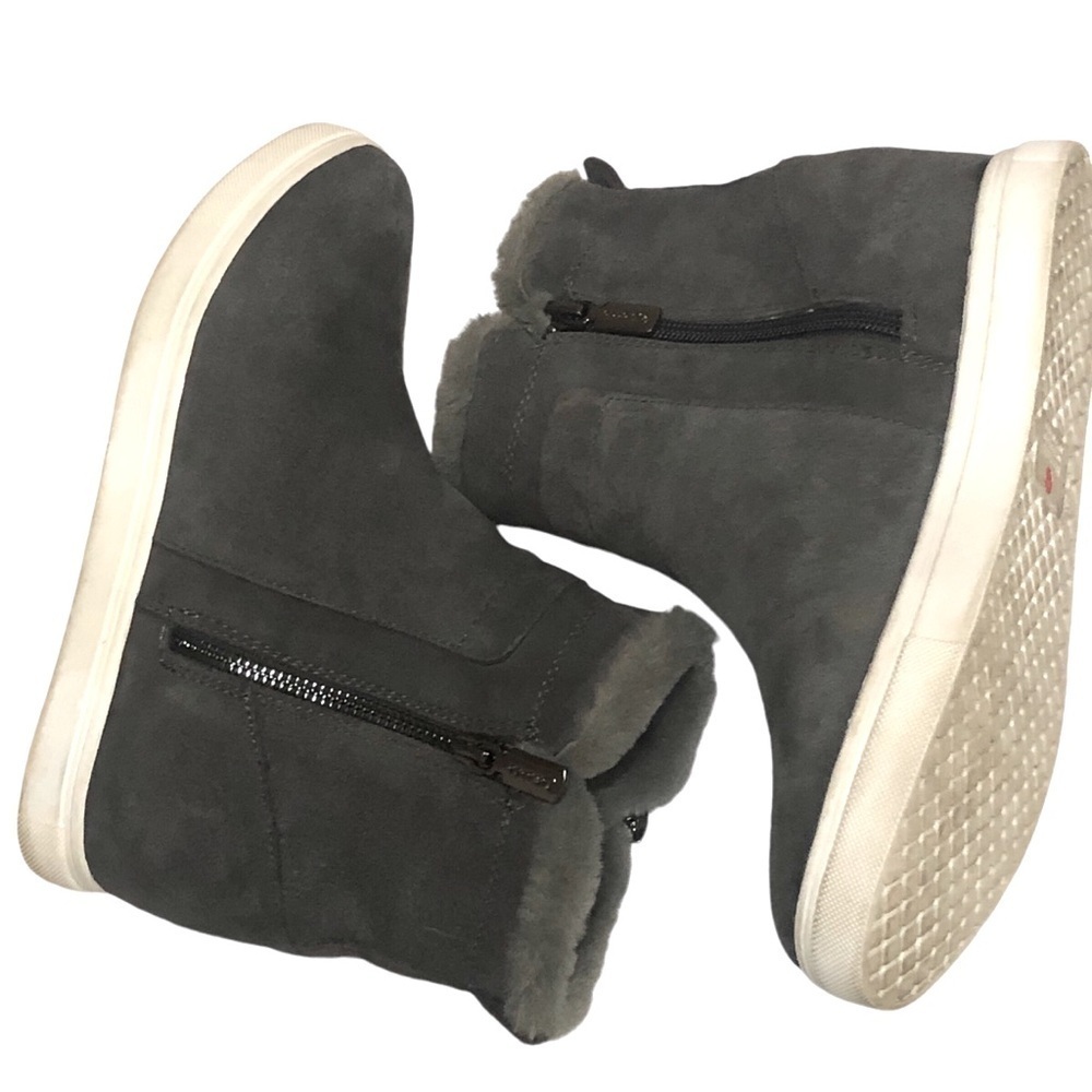 Blondo Glade Dark Grey Suede Leather Waterproof Faux Fur Trim Zip Sneaker sz 7.5 - Picture 5 of 11